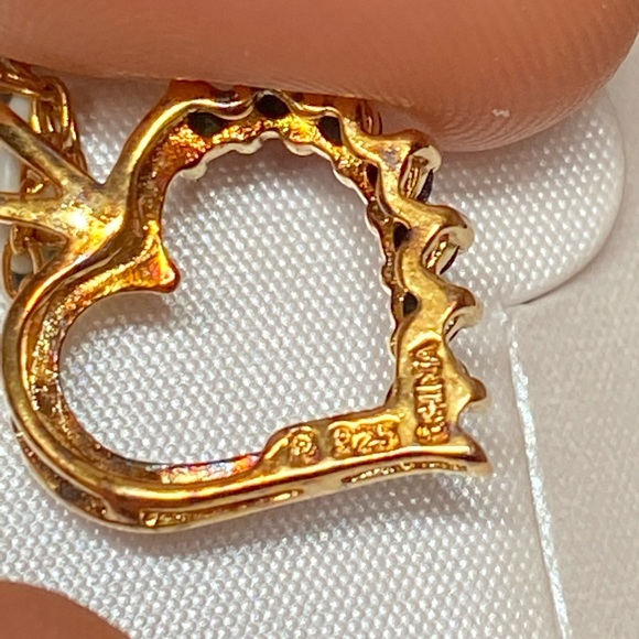 Gold over sterling silver blue sapphire necklace - Picture 3 of 4